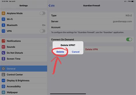 how to delete a vpn from iphone
